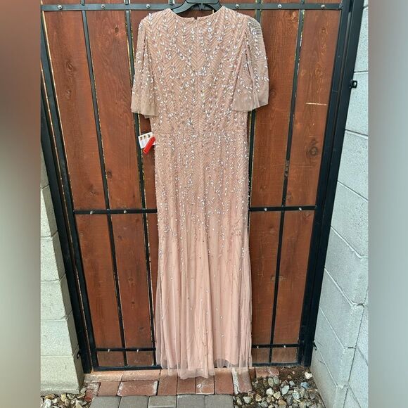 Mac Duggal 35109 Beaded Leaves Butterfly Sleeve Gown size 10 NWT - Picture 4 of 14